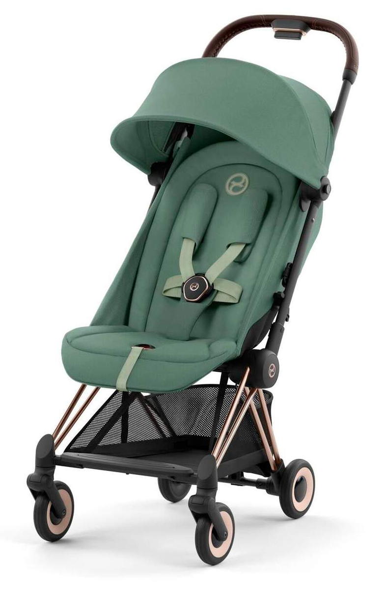 Прогулочная коляска Cybex Coya (Rosegold Leaf Green с дождевиком и бампером)