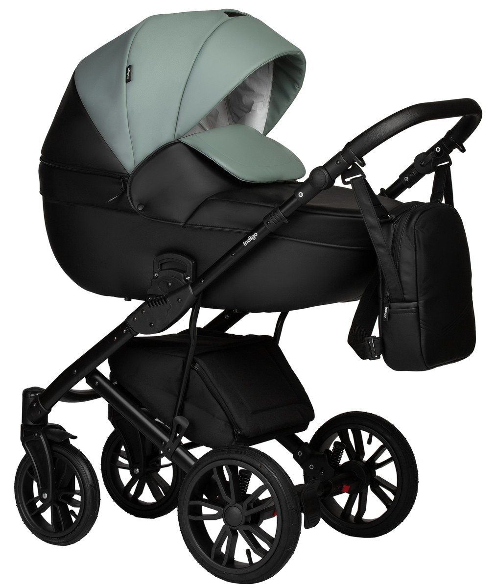 Детская коляска Indigo Mio Eco 2 в 1 (05 (черная кожа+шалфей кожа))