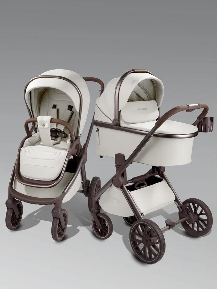 Коляска 2 в 1 Amarobaby Motus Premium Ecco Exclusive (Экокожа) (молочный)