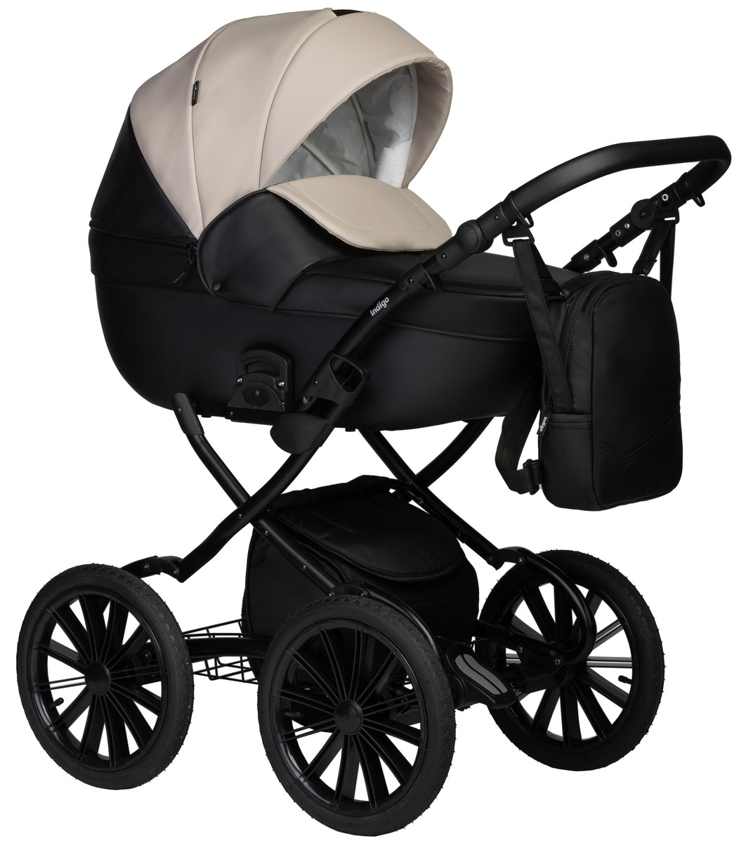 Коляска 2 в 1 Indigo MIO ECO Plus 14 (04 (черная кожа+св.бежевая кожа))