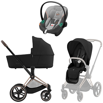 Коляска 3 в 1 Cybex Priam IV Rosegold Sepia Black и автокресло Aton S2 i-Size (Lava Grey)