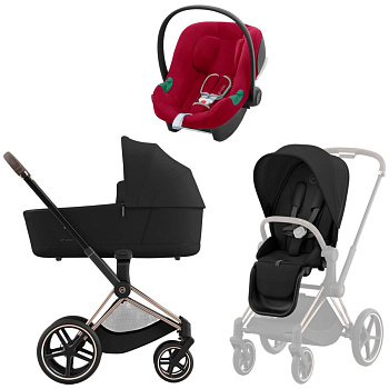 Коляска 3 в 1 Cybex Priam IV Rosegold Sepia Black и автокресло Aton B2 i-Size (Dynamic Red)