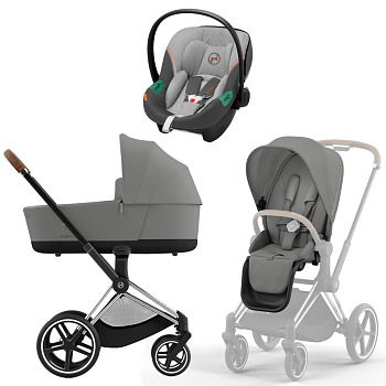 Коляска 3 в 1 Cybex Priam IV Chrome Brown Mirage Grey и автокресло Aton S2 i-Size (Lava Grey)