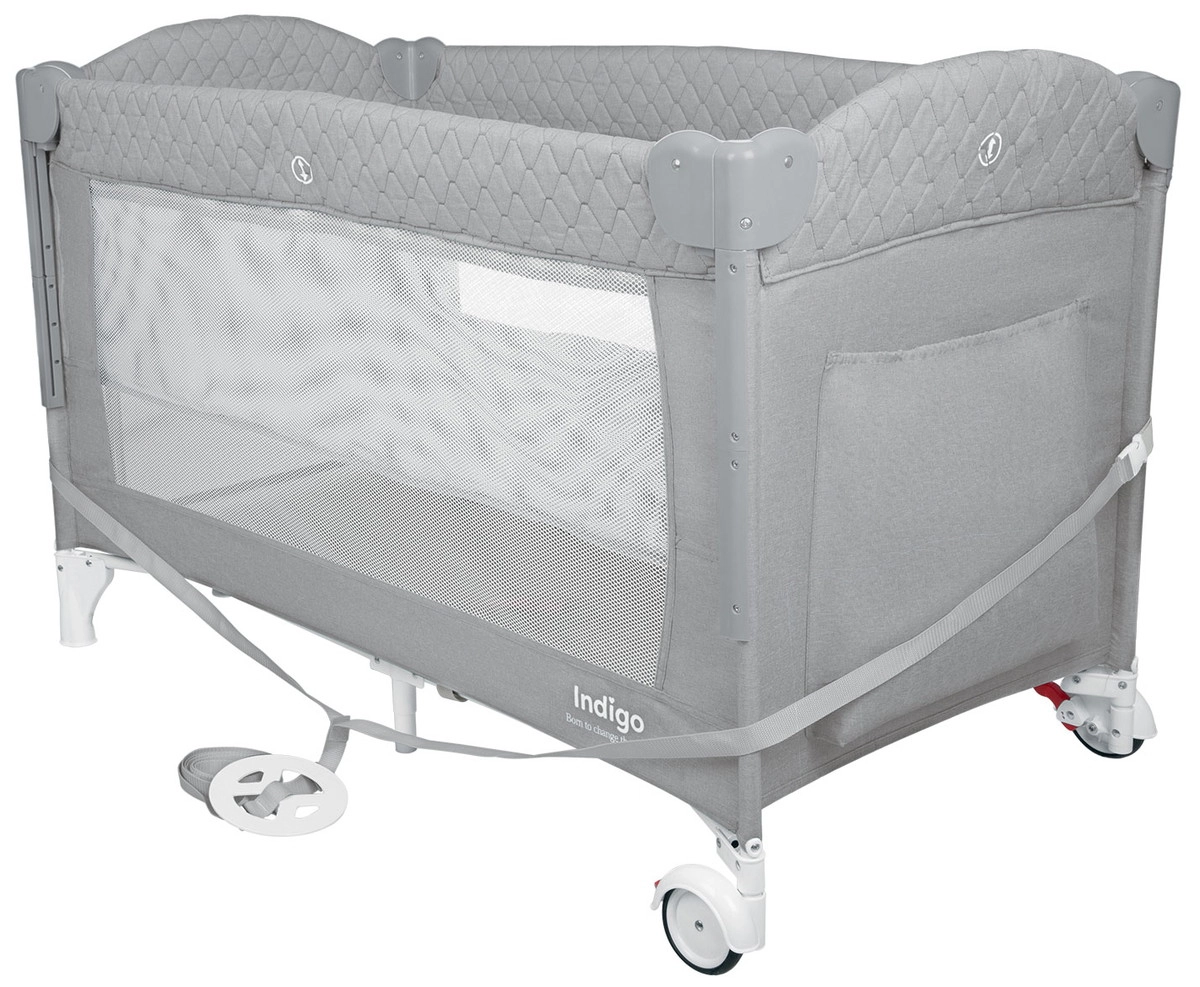 Манеж-кровать Indigo Bon-Bon, лен, приставной, 2 уровня Светло-серый till1e6juvvtizrl1y8v9ckw0xt3vqv4