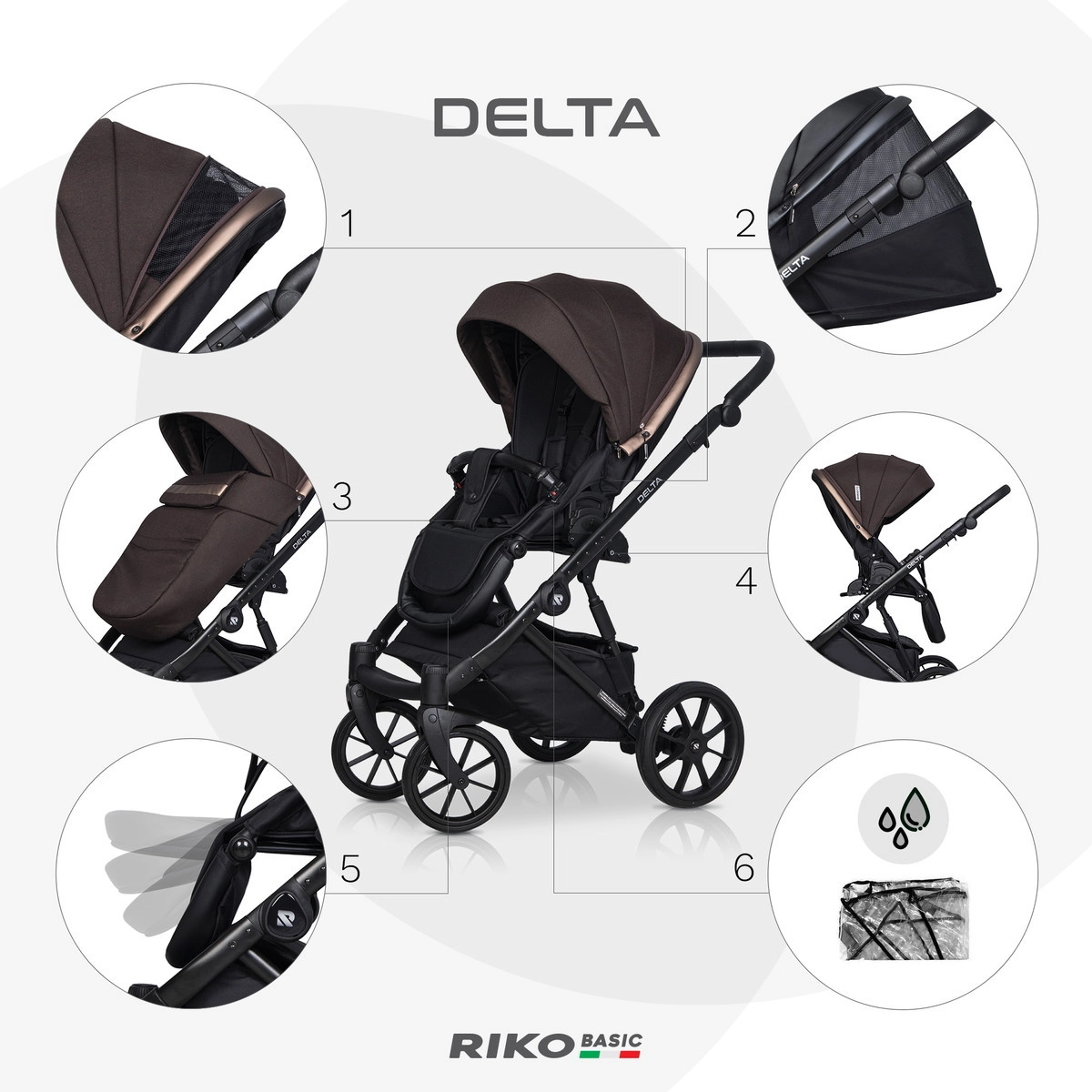 Коляска 3 в 1 RIKO BASIC DELTA 04 Chocolate (темно-коричневый) n3qr8wsbz8nz1lxn1cxdlupbnoe454jo