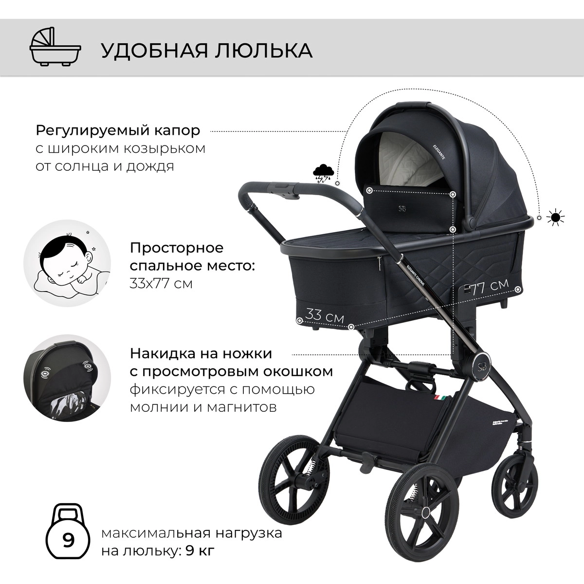 Коляска 2 в 1 Sweet Baby Elegante Chrome Black 7ik32revxsztjj3dr0f037zu3jzocao5