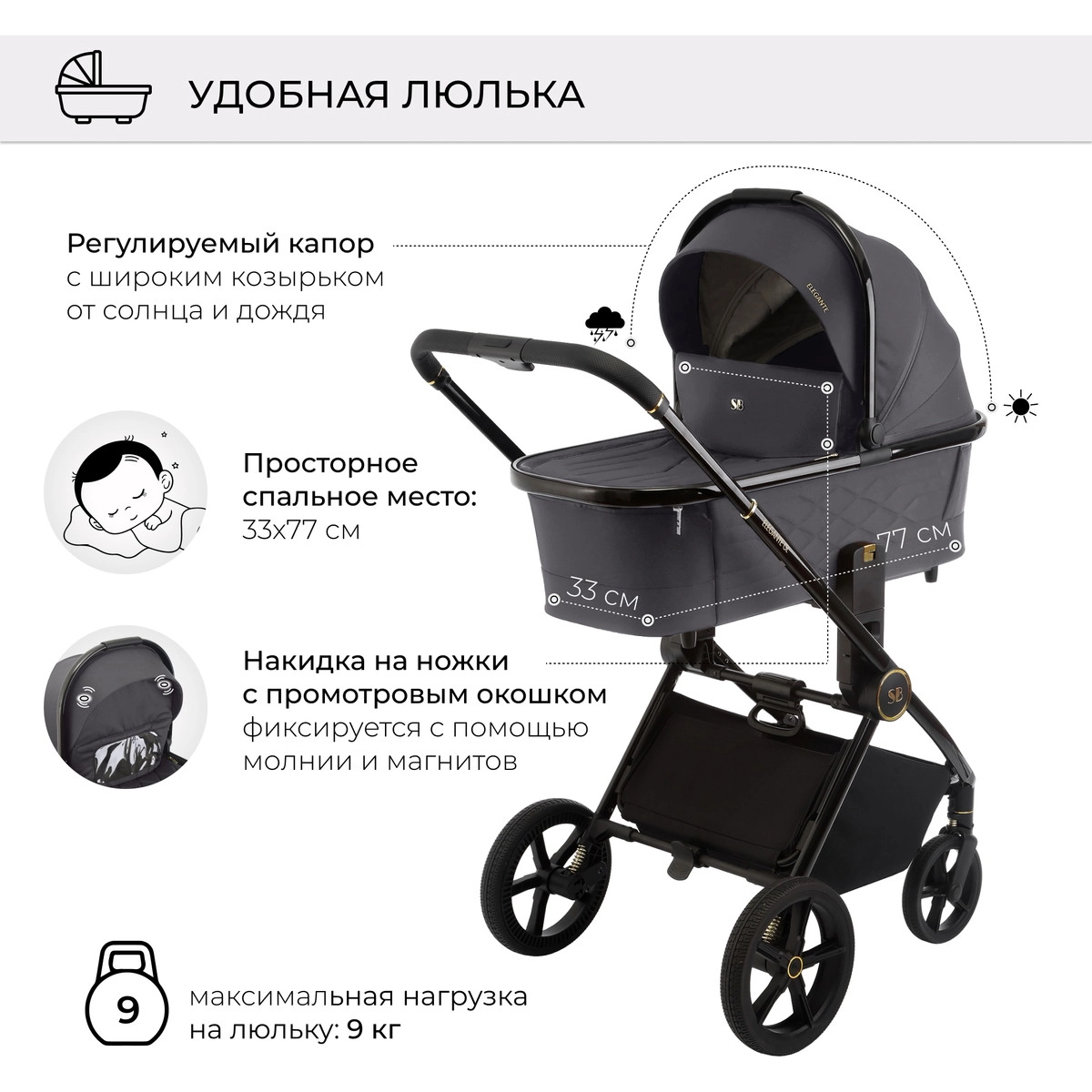 Коляска 2 в 1 Sweet Baby Elegante GL Grey nfzya78lzwfrarg7h6cxkj22p1ei9n01