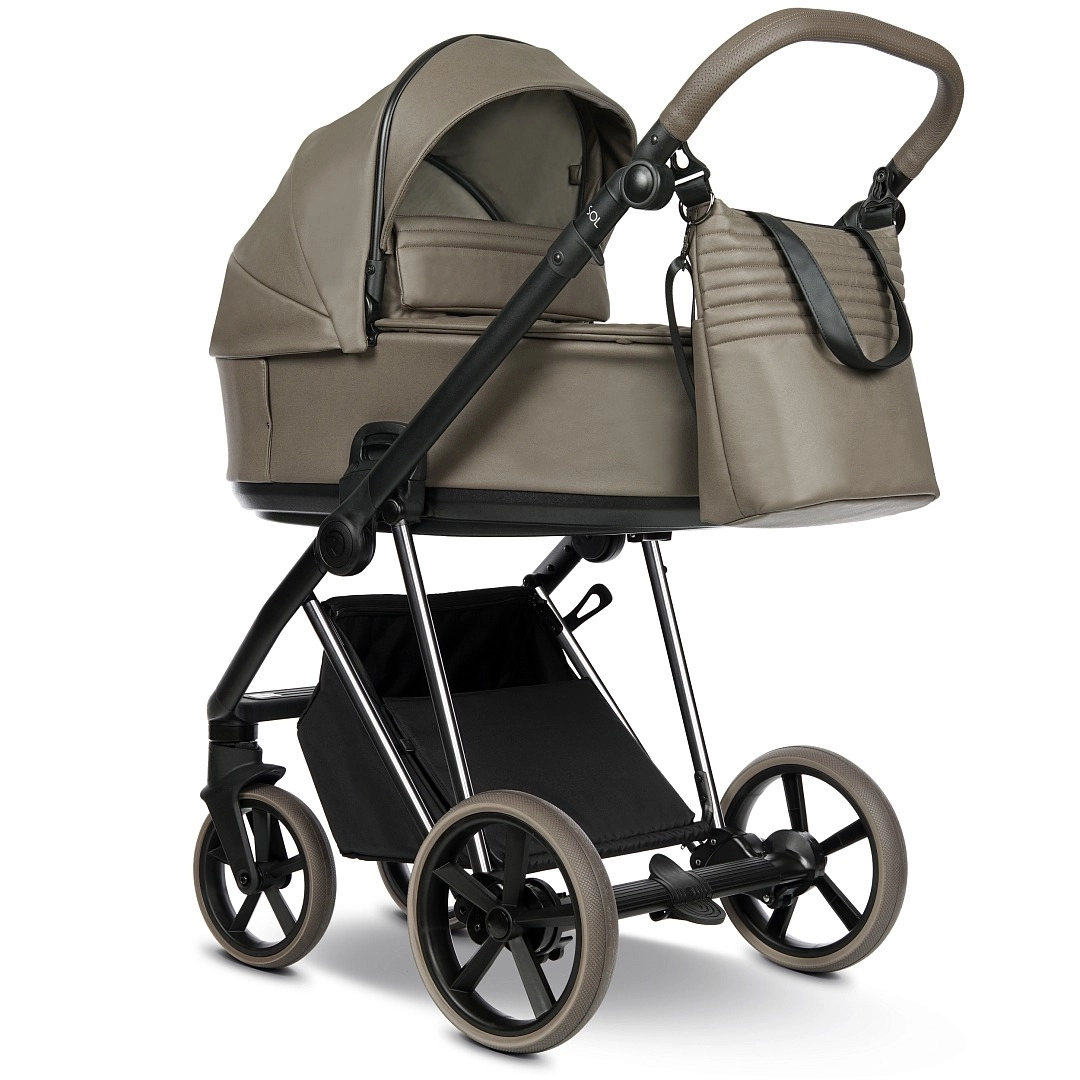 Коляска 2 в 1 Roan Sol Vintage Luxury Кожа (Rum Raisin/Nickel/руч.Cappuccino)