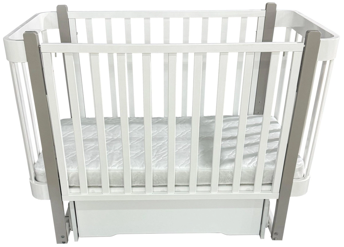 Детская кроватка КЕДР Florencia с ящиком поперечный маятник (Белый/Серый)