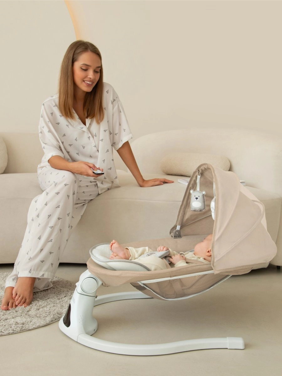 Электронные качели детские Amarobaby Funny swing (Бежевый)