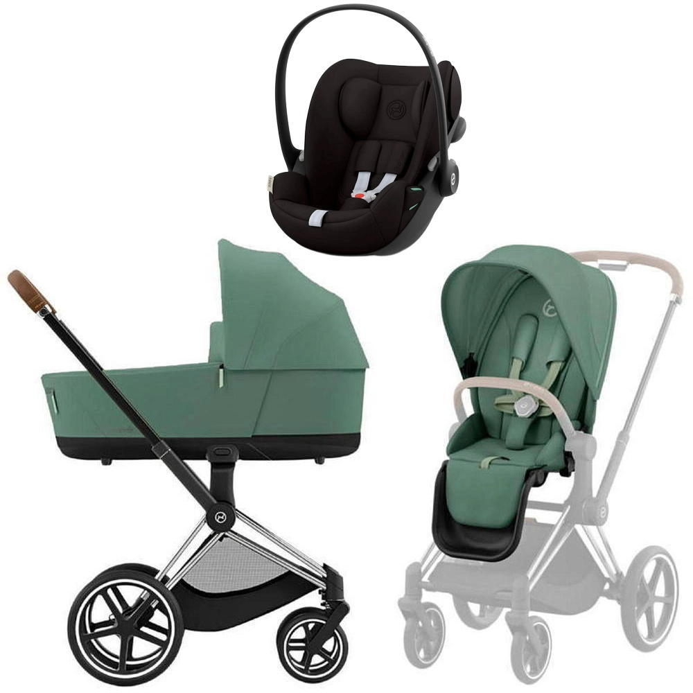 Коляска 3 в 1 Cybex Priam IV Chrome Brown Leaf Green и автокресло Cloud G i-Size (Magic Black)