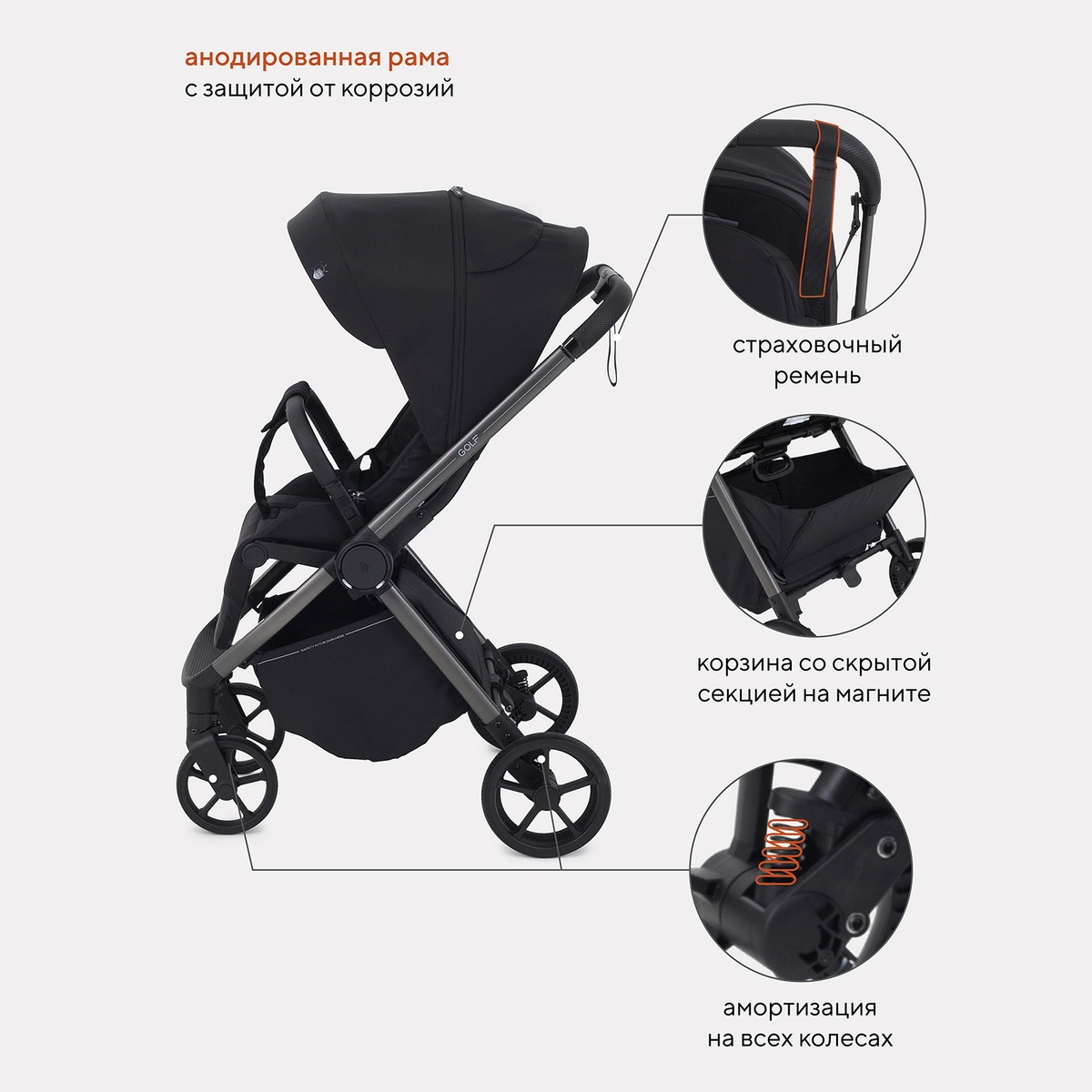 Детская прогулочная коляска Rant Golf RA101 Black 6nmtftr22vyu6620jz0c73uqkdwxuo2s