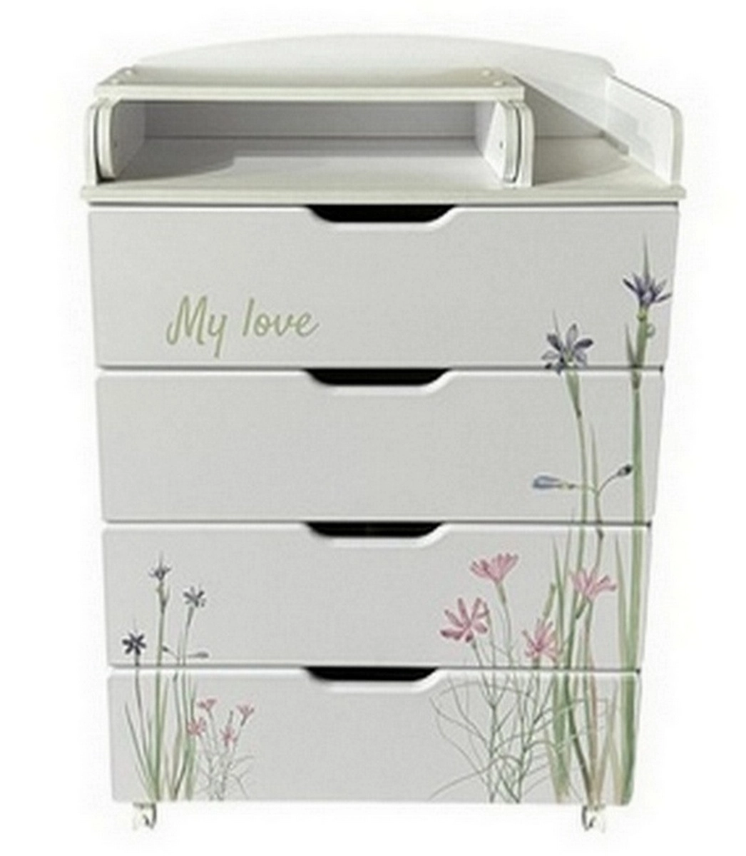 Пеленальный комод Кедр Алина (белый/Цветы)