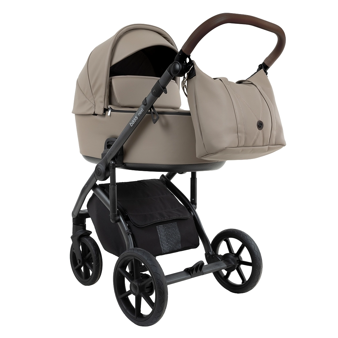 Коляска 2 в 1 Roan Bass Next Кожа (Cappucino/Black/ руч.Коричневый)