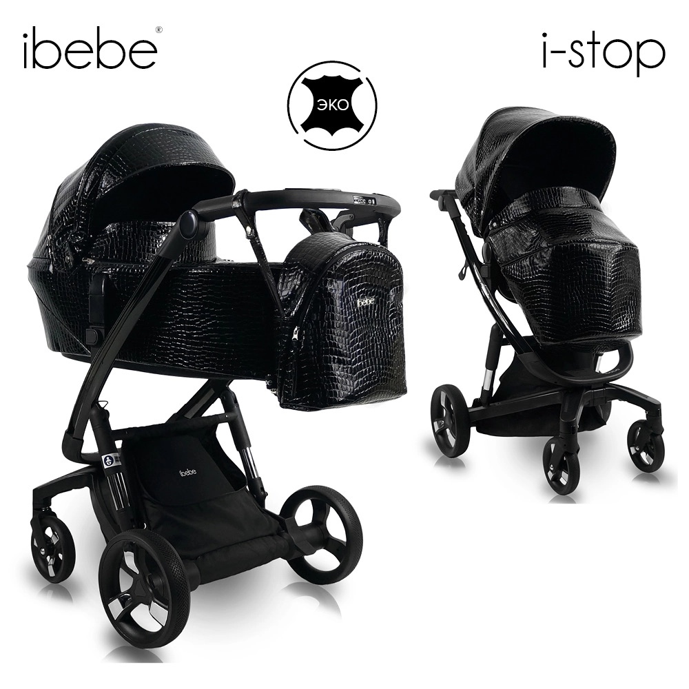 Коляска 2 в 1 IBEBE I-Stop LEATHER Crocodile Black/Black 108134571-kolyaska-2-v-1-ibebe-i-stop-leather-crocodile-blackblack