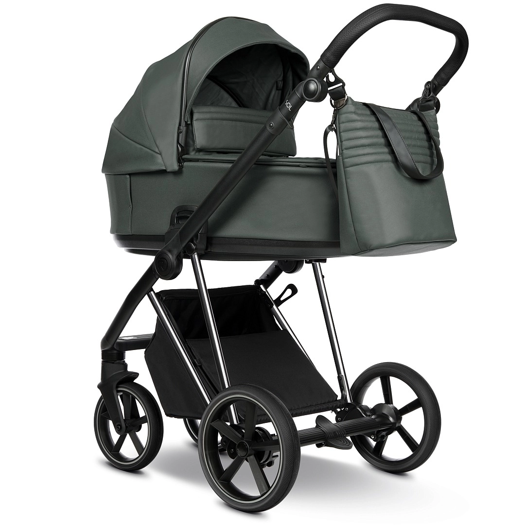 Коляска 2 в 1 Roan Sol Vintage Luxury Кожа (Atlantic Deep/Nickel/руч.Black)