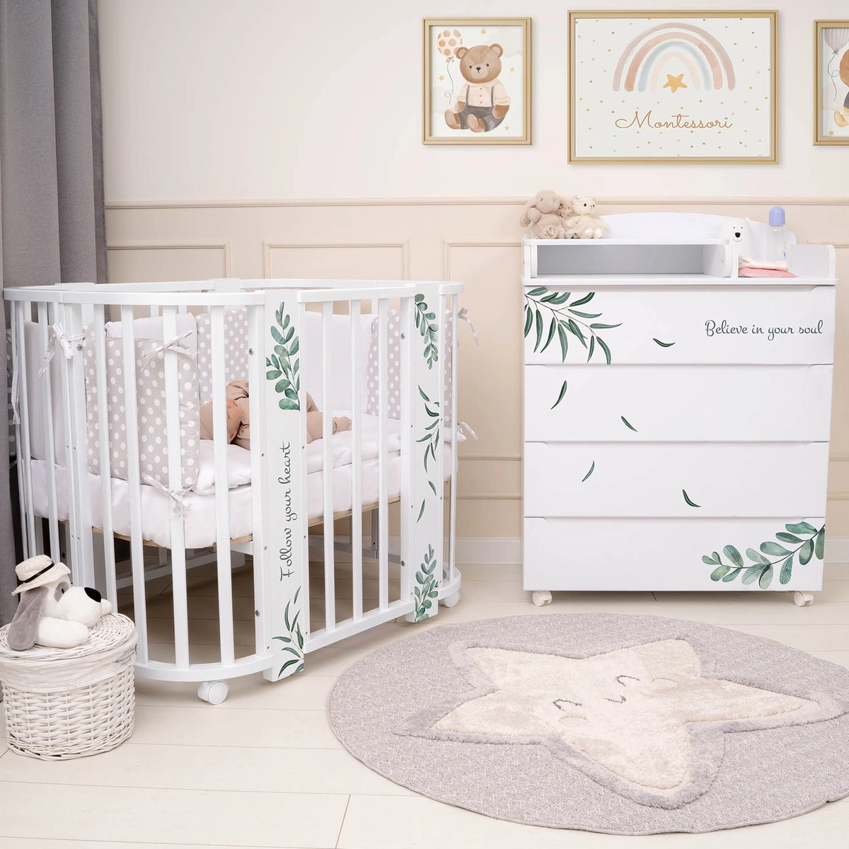 Комод Indigo Green Line с узким пеленальным столиком, ЛДСП, МДФ  Травинки 1bs3jzbds54c23qpwnmwl00fq4w1lwan