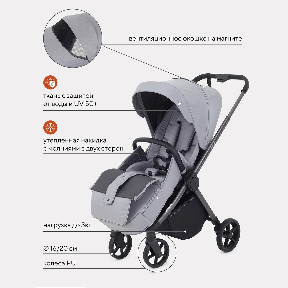 Детская прогулочная коляска Rant Golf RA101 Classic Grey 7e8da9021lxxt58myq16fofkq98ow2kb