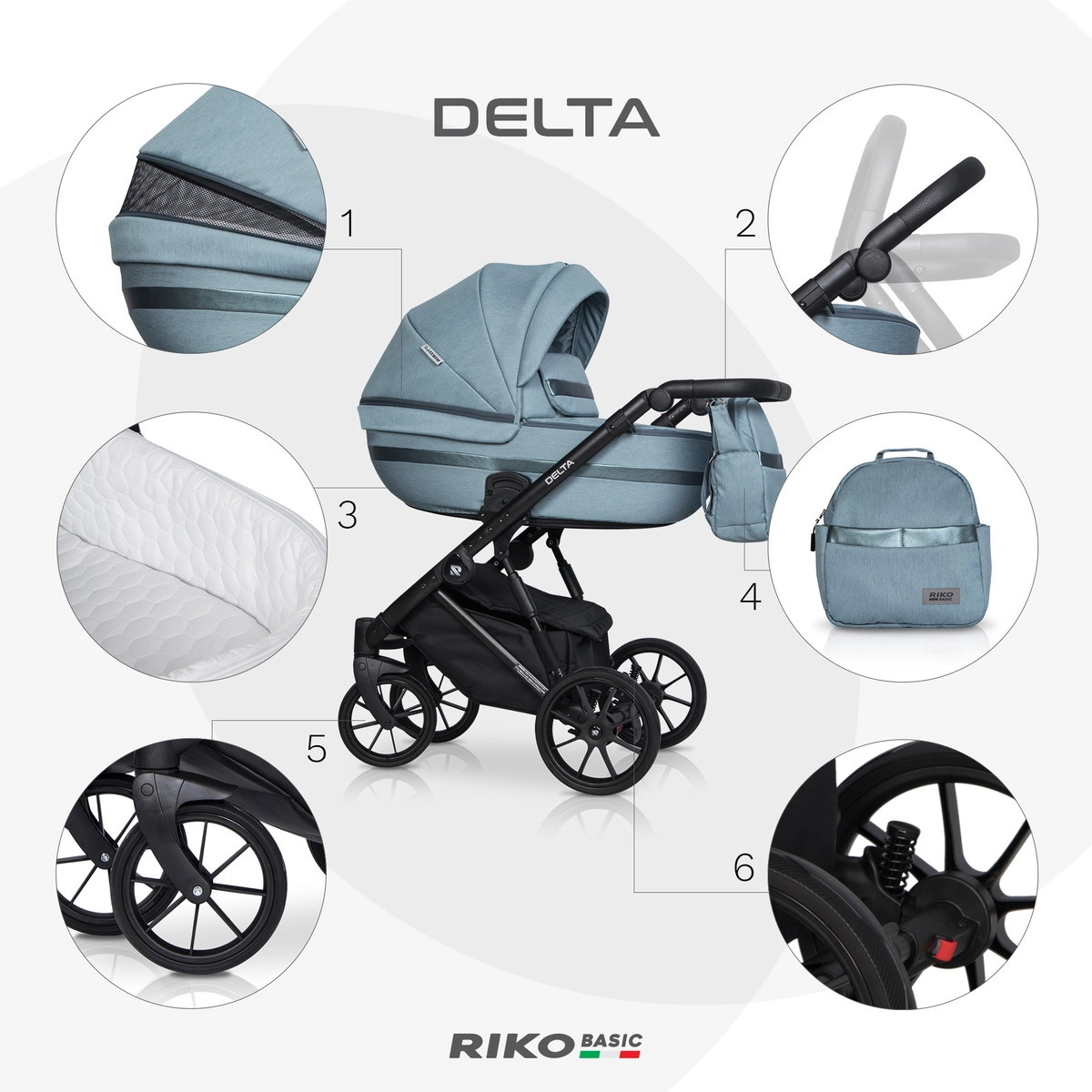 Коляска 3 в 1 RIKO BASIC DELTA 02 Ocean (бирюзовый) 7kx1ggylygjqgoxkfmdncnf9yabrqe3n