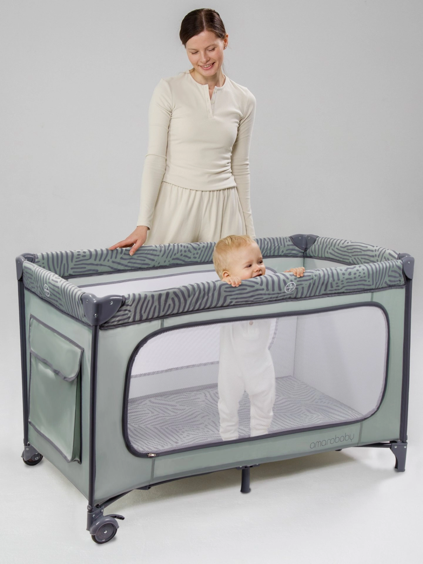 Манеж-кровать Amarobaby SMART (серый/темно-серый)