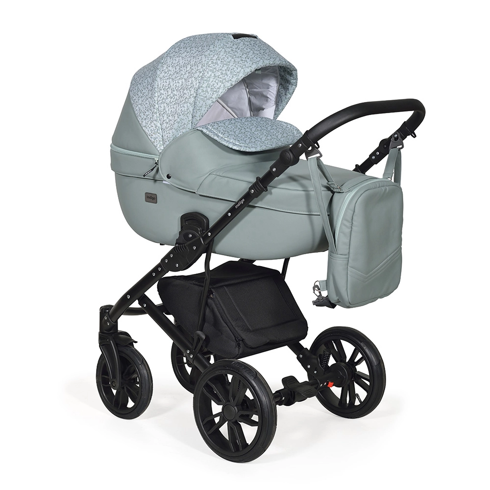 Коляска 2 в 1 Indigo MIO шалфей кожа+зеленый узор b556d85c06296134ec19e1f44e762175