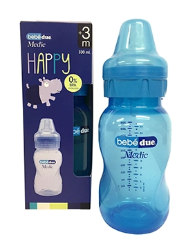 Бутылочка для кормления Bebe Due Medic серия HAPPY, 330 мл. Синий 108100997-butilochka-dlya-kormleniya-bebe-due-medic-seriya-happy-330-ml-sinii