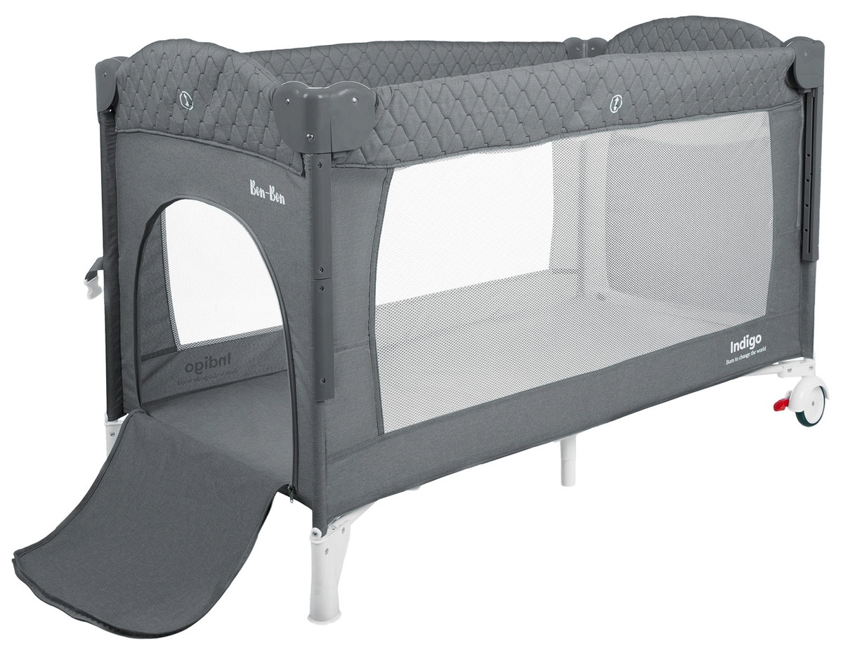 Манеж-кровать Indigo Bon-Bon, лен, приставной, 2 уровня Серый c1pt406p30ezj46k4unwbzusmczsha6f