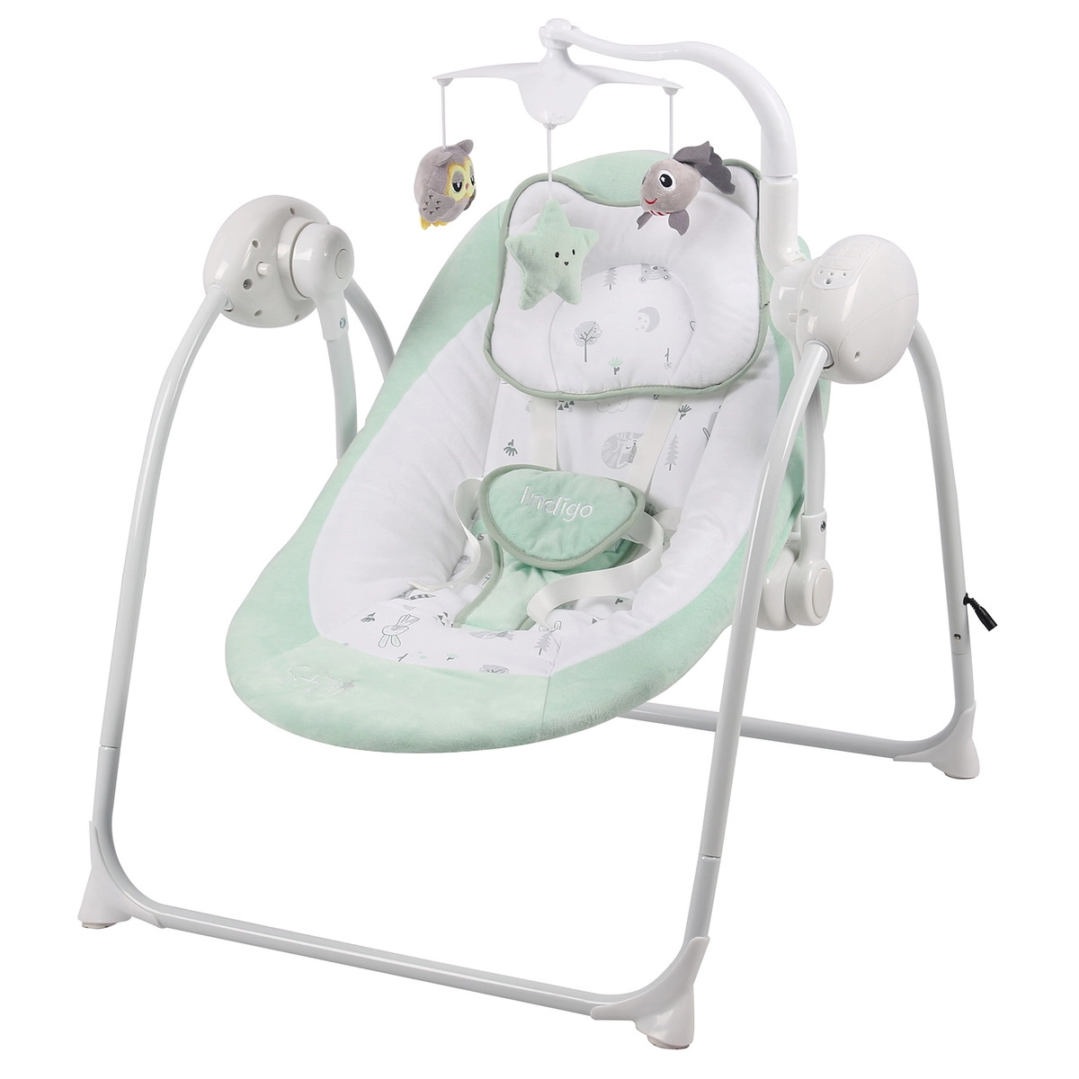 Электрокачели Indigo STAR (0-9 кг), с адаптером, п/у, 12 мел.,5 скоростей,москитка Мятный ehfcwxue2lo0dv4754gobli9s5qg6kem