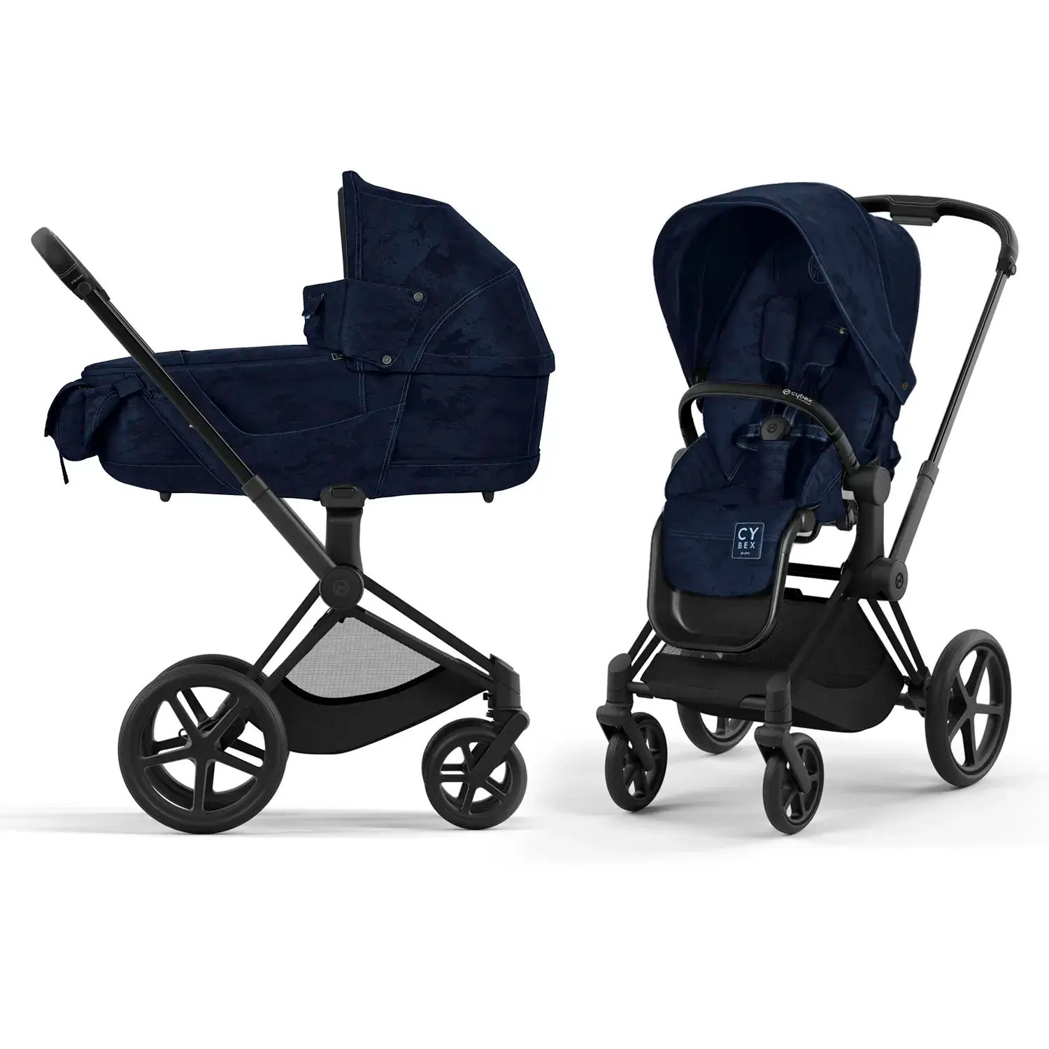 Коляска 2 в 1 Cybex Priam IV (шасси Matt Black FE Rebellious Luxury Denim Blue)