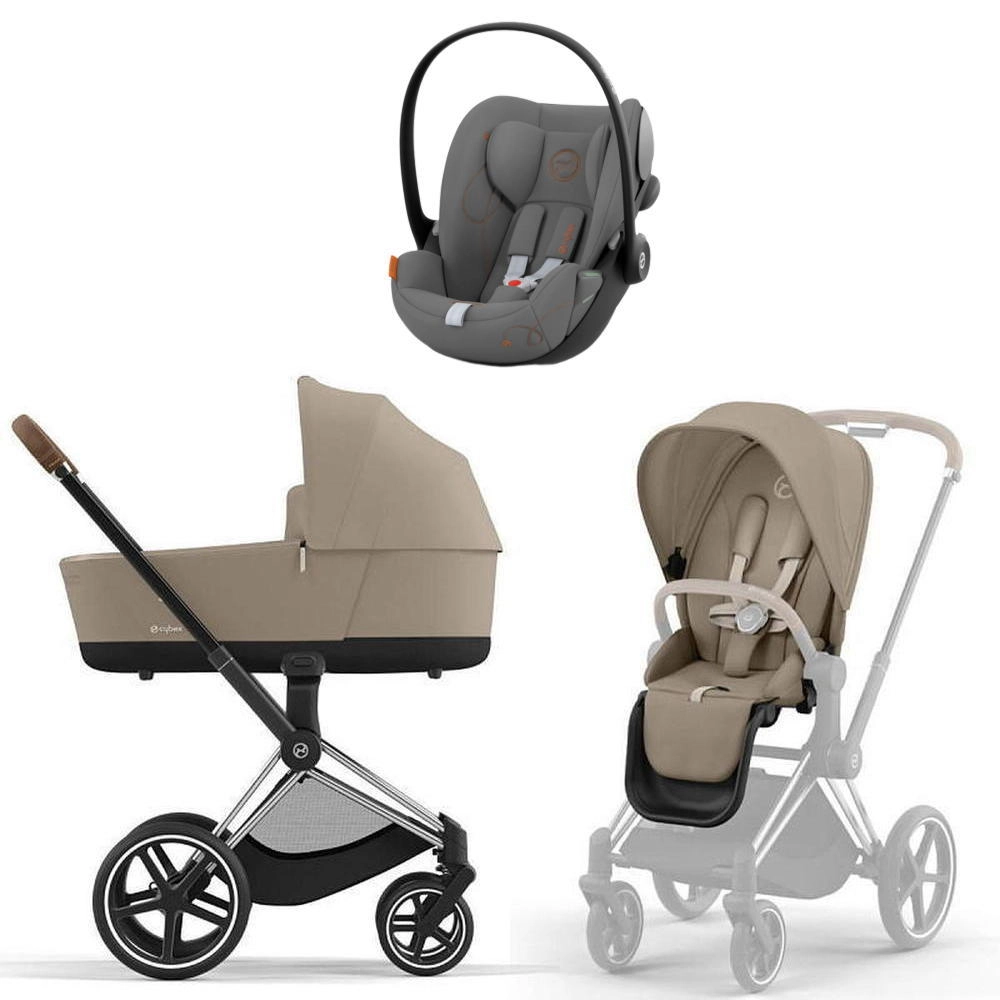 Коляска 3 в 1 Cybex Priam IV Chrome Brown Cozy Beige и автокресло Cloud G i-Size (Lava Grey)