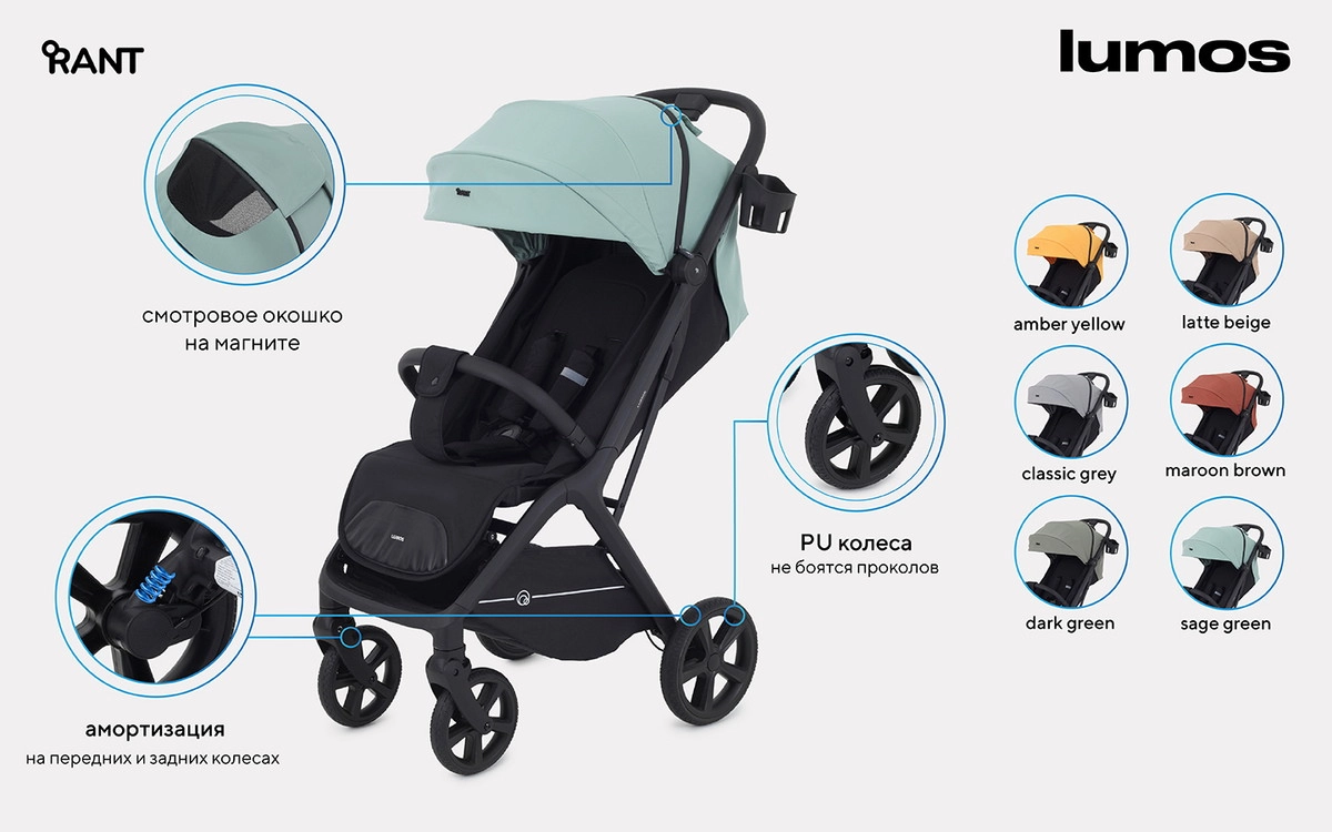 Прогулочная коляска RANT LUMOS Sage Green yrpv8hm3p56qn5qzoh1kc12ab58p6h2u