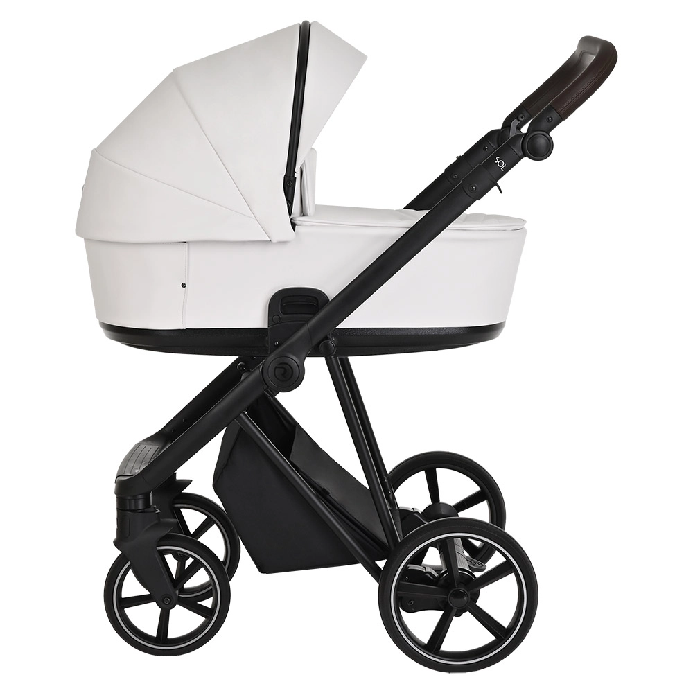 Коляска 3 в 1 Roan Sol Кожа White/Black/руч.Тем.коричневый 108134469-kolyaska-3-v-1-roan-sol-kozha-whiteblackruchtemkorichnevii