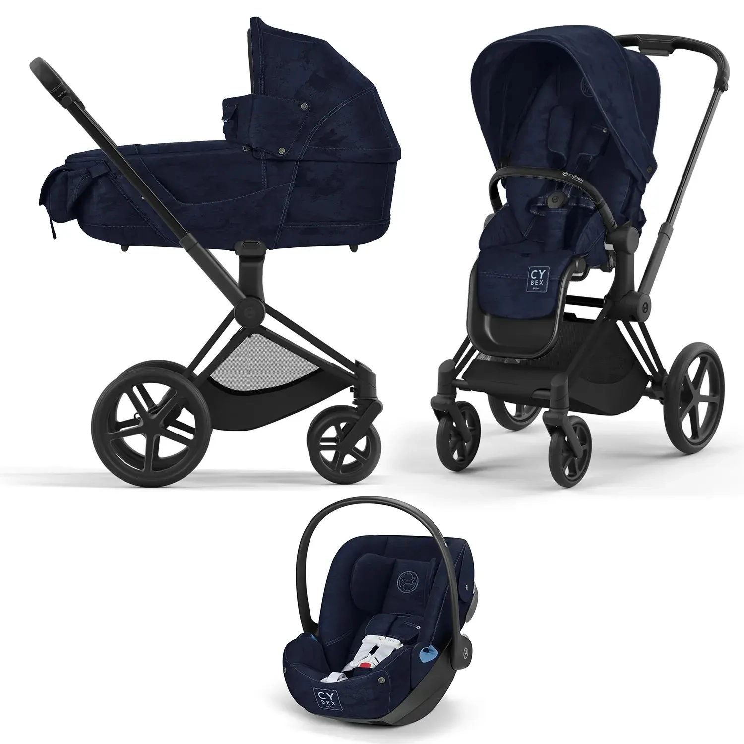 Коляска 3 в 1 Cybex Priam IV (шасси Matt Black FE Rebellious Luxury Denim Blue)