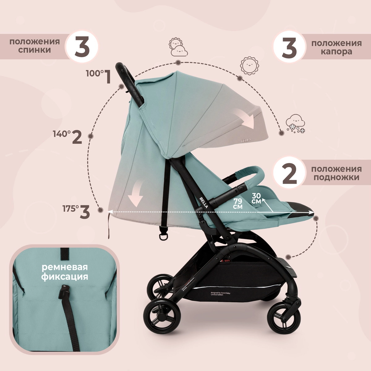 Прогулочная коляска Sweet Baby Bella green hagppwtj820w9sbytegbckwd1hzyxs61