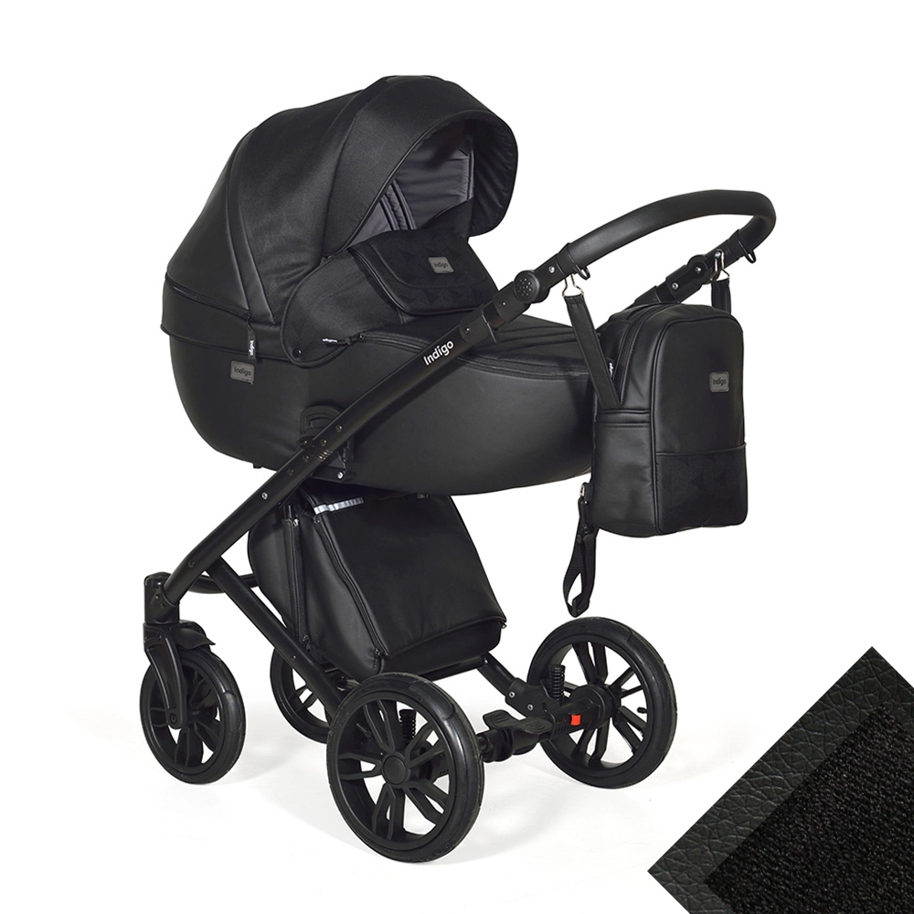 Коляска 2 в 1 Indigo PORTO  черная кожа+черный узор 23f2107f3243009510dfdfcbf392b134