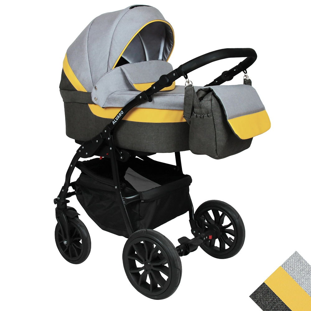 Коляска 2в1 Alis ALVARO т.серый+св.серый+желтая кожа 108133463-kolyaska-2v1-alis-alvaro-tseriisvseriizheltaya-kozha