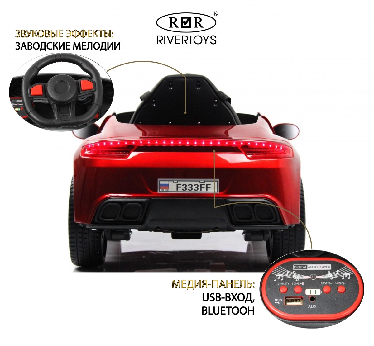 Детский электромобиль RiverToys F333FF красный глянец uxricvenre2m4shs067wiybt38563xkn