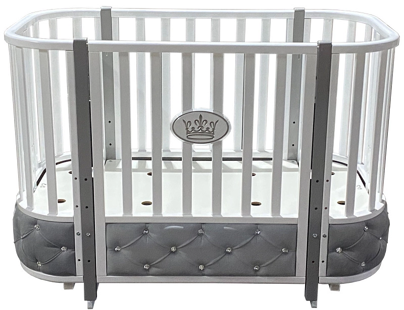 Детская кроватка КЕДР Estelle Elegance 4 велюр (маятник) (белый/серый)