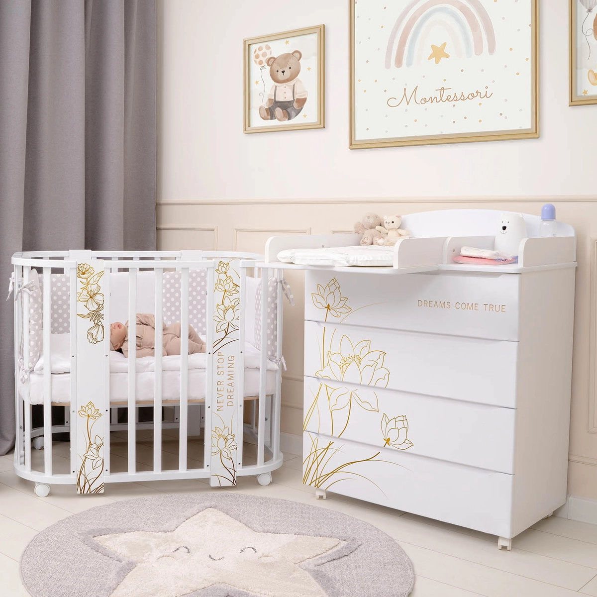 Комод Indigo Green Line с узким пеленальным столиком, ЛДСП, МДФ  Цветы gbtzhw6vo1dbrdfhobl5flyq7k54w67l