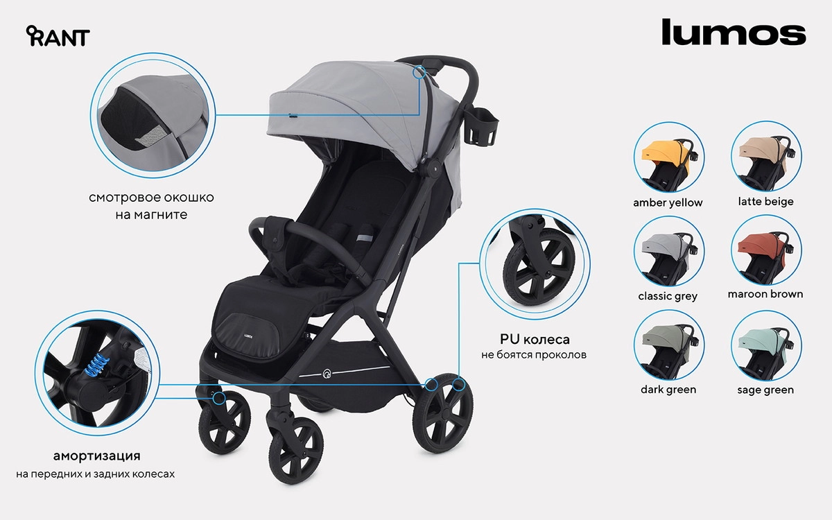 Прогулочная коляска RANT LUMOS Classic Grey 2rs4jv6a46ussm0oco9a7bvogss9eqn7