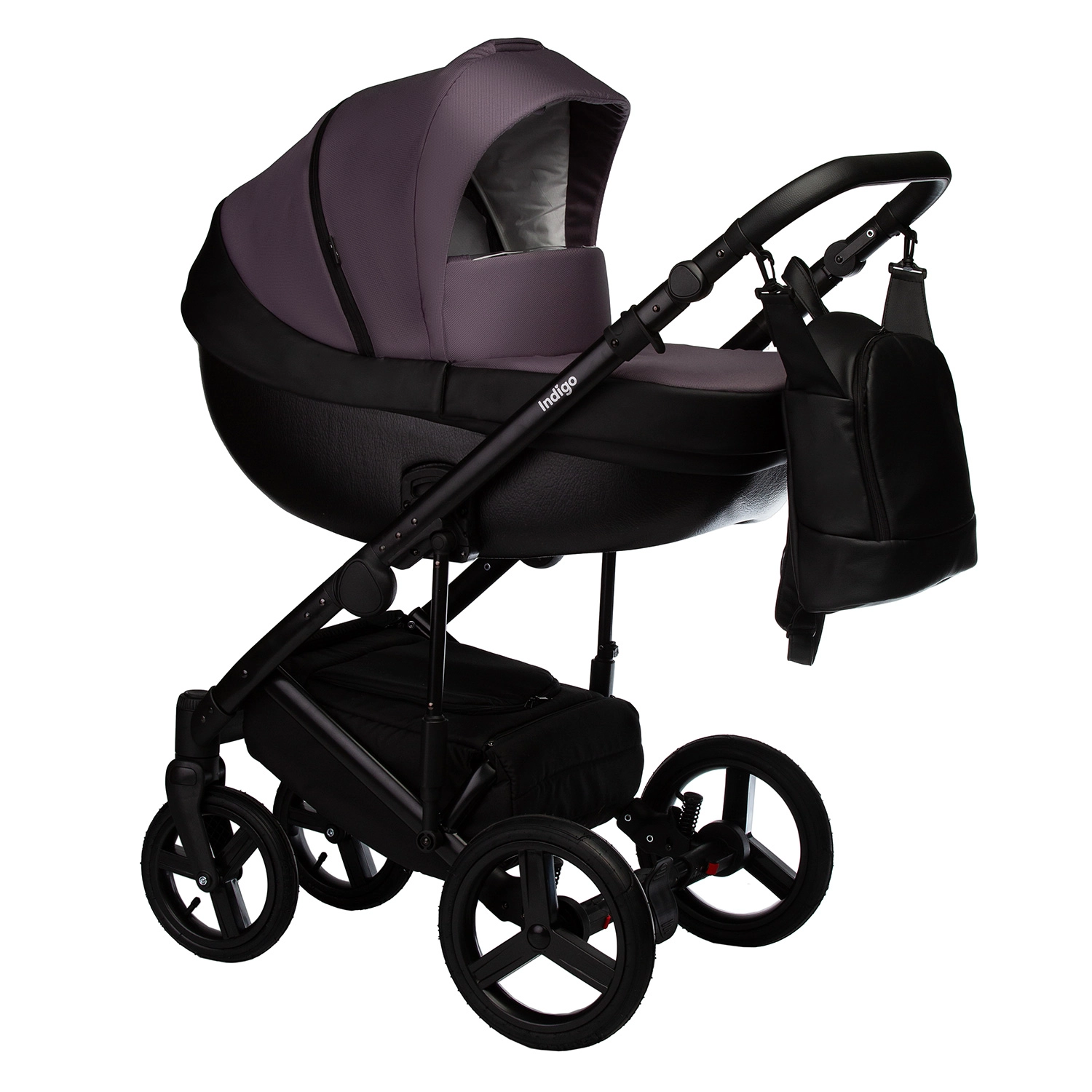 Коляска 2 в 1 Indigo TOUR ECO  черная кожа+фиолетовый 3c9a1102aa18e434e6dfc81fa9b1fbde
