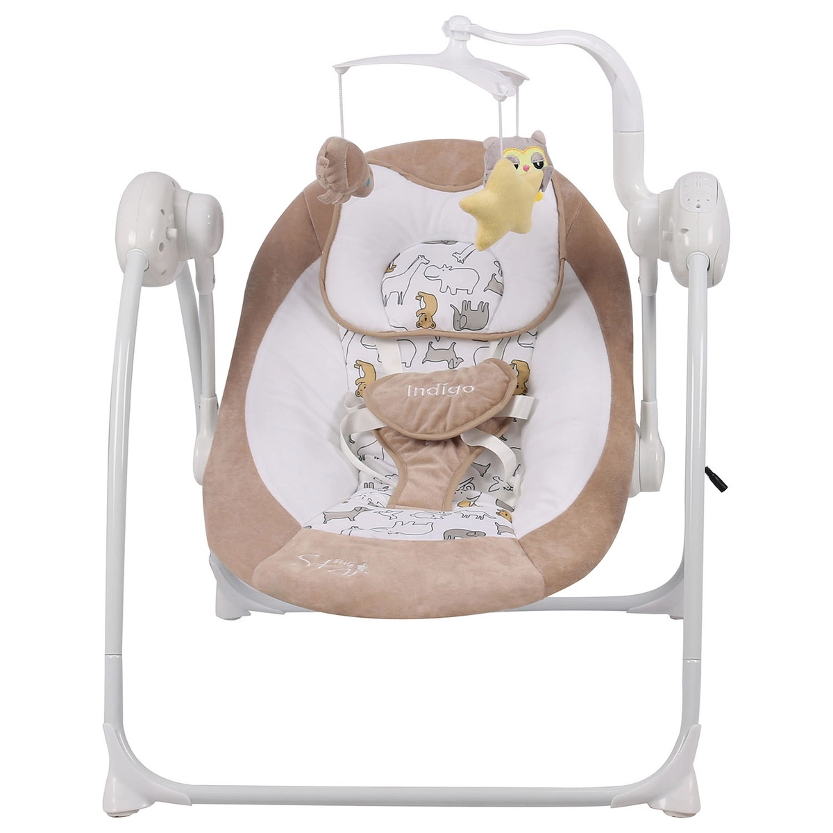 Электрокачели Indigo STAR (0-9 кг), с адаптером, п/у, 12 мел.,5 скоростей,москитка Бежевый cozvx9mxr9d03l8tk16zdk0ddo317mnw