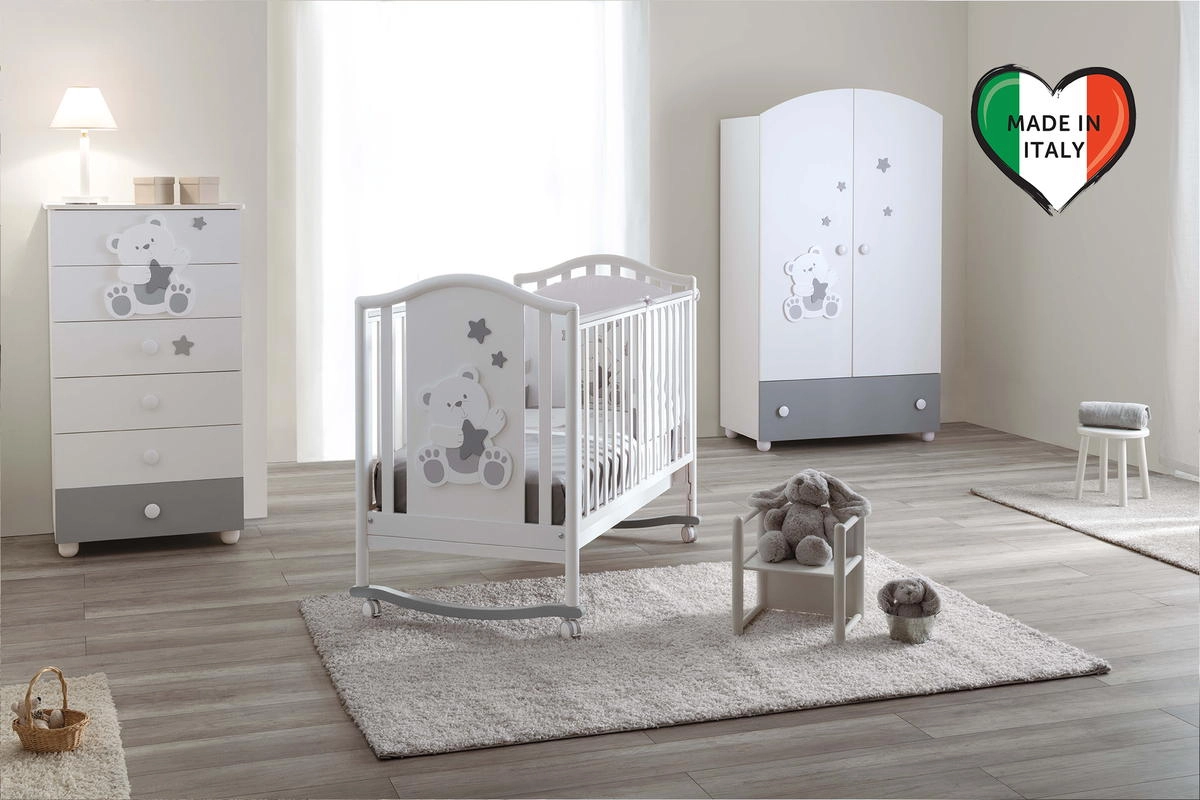 Детская кроватка Pali Orsetti 125*65 Белый/серый 5szfne6hw966gewne6mkrx1xhnueyl1o