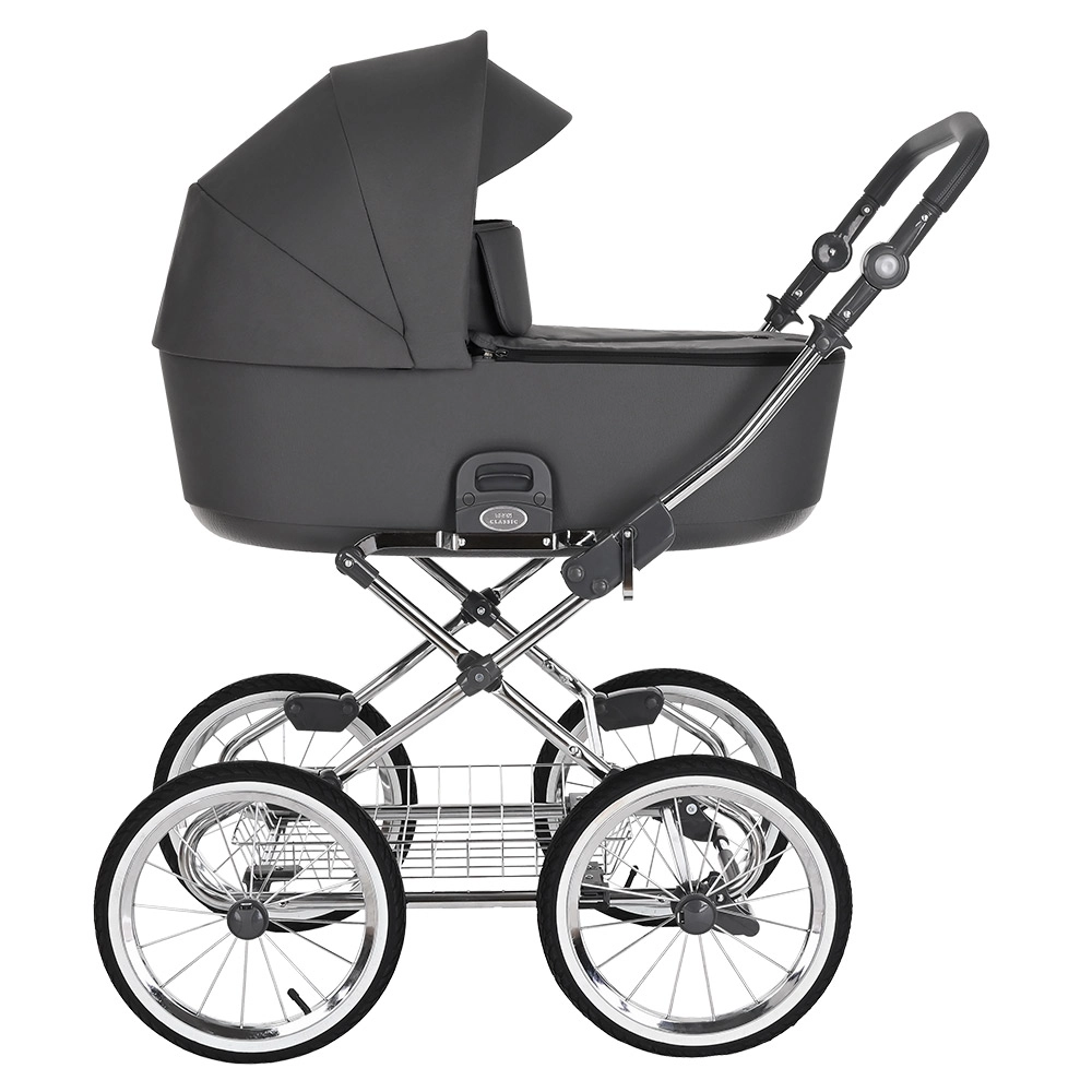 Коляска для новорожденных Roan Bass Next Classic, d14 Steel Grey/Chrome/руч.Серый 9ecad167711d9fccc77b58453a15c5ff