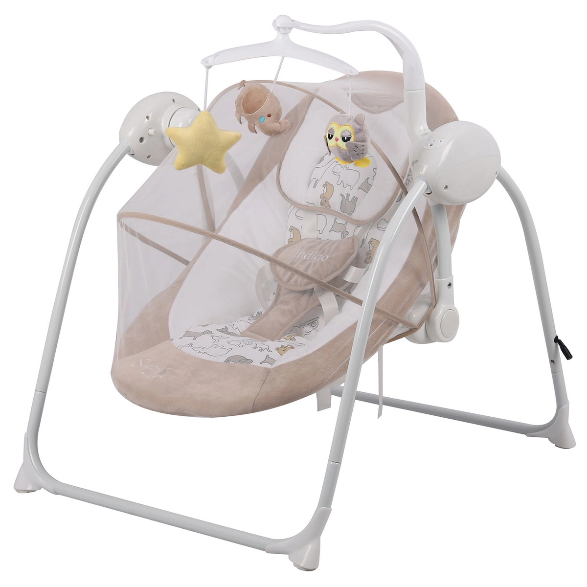 Электрокачели Indigo STAR (0-9 кг), с адаптером, п/у, 12 мел.,5 скоростей,москитка Бежевый 4dihx5hgy3iz2fmye0uspj0o8bm2m9wt