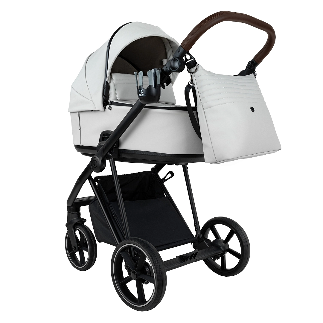 Коляска 2 в 1 Roan Sol Кожа (Island Stone /Black/ руч.Коричневый)