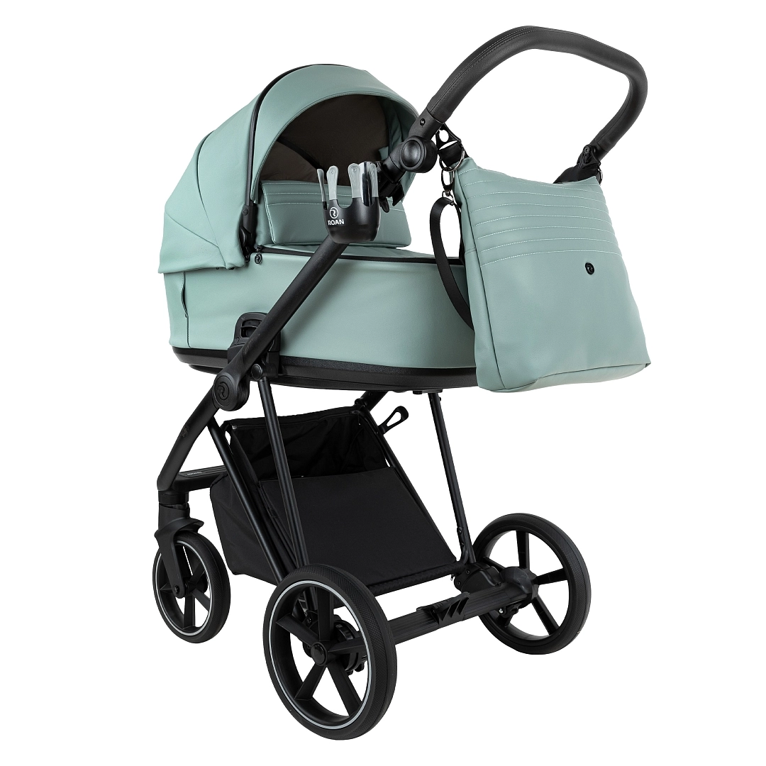 Коляска 2 в 1 Roan Sol Кожа (Misti Mint/Grey/руч. Серый)