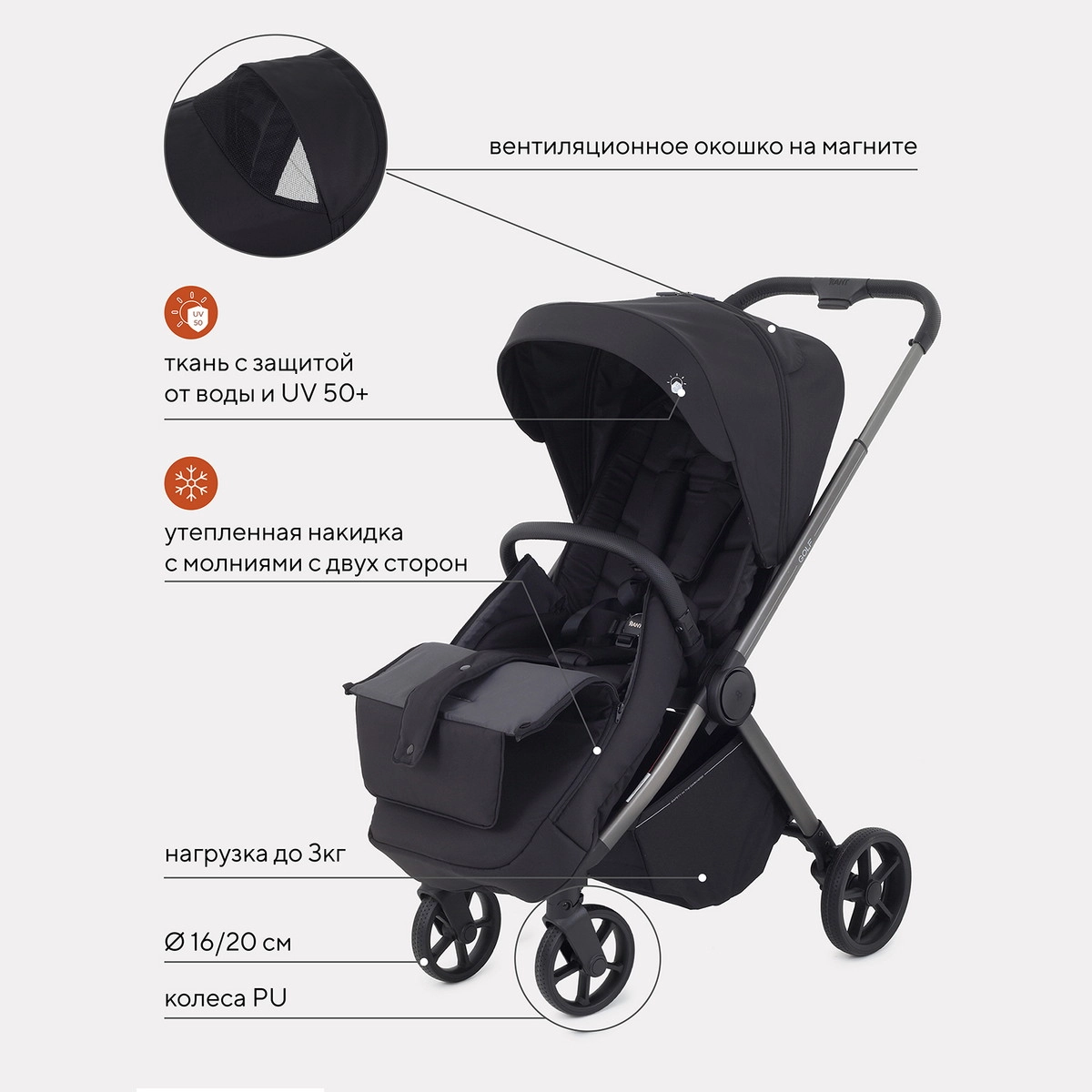 Детская прогулочная коляска Rant Golf RA101 Black asi81benuu749afbx9iqsz37dlnu1zru