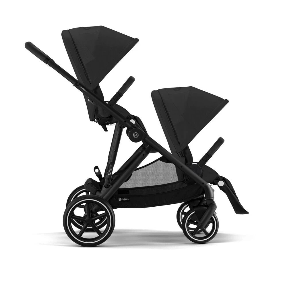 Прогулочная коляска для двойни Cybex Gazelle S BLK (Moon Black с корзиной и дождевиками)