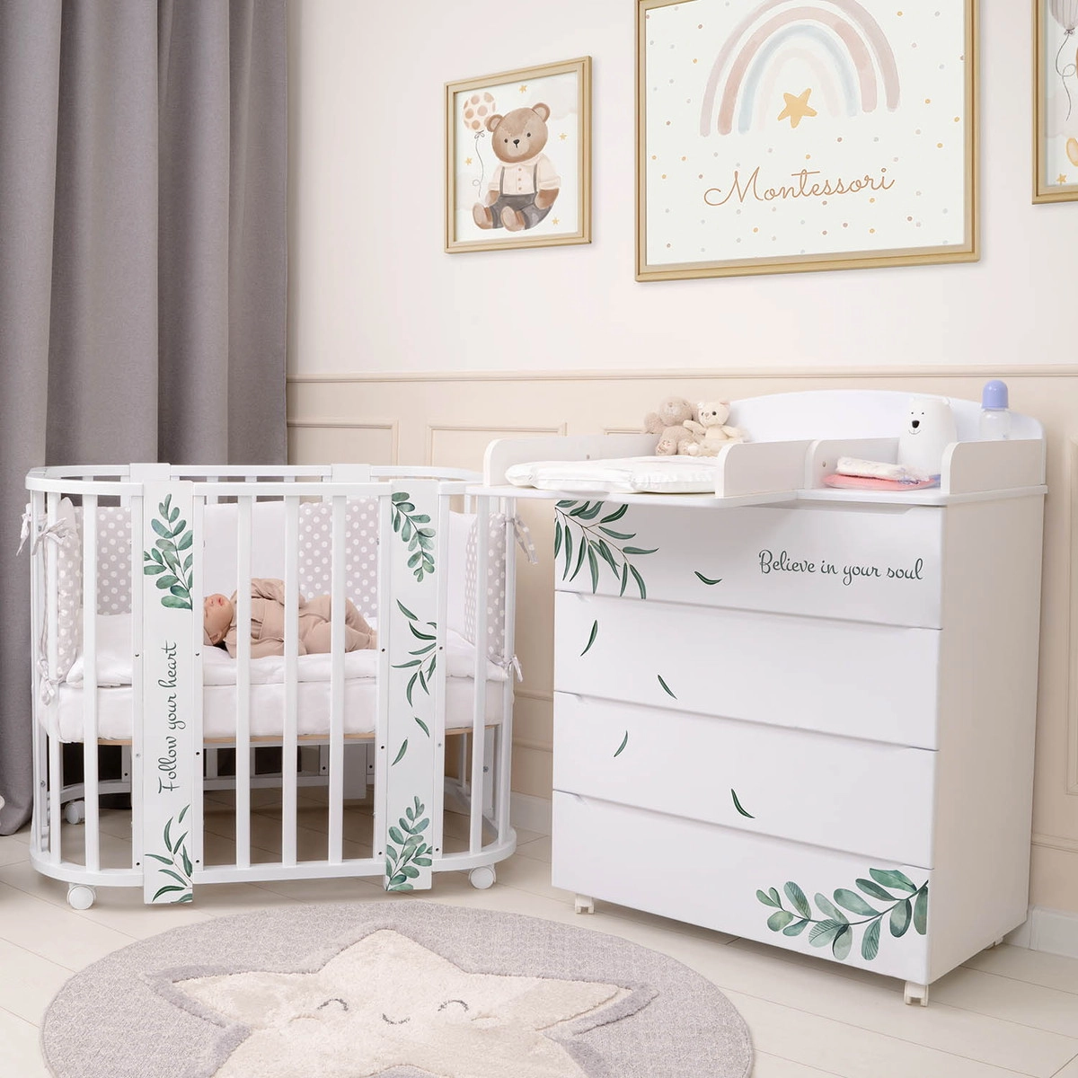 Комод Indigo Green Line с узким пеленальным столиком, ЛДСП, МДФ  Травинки prncys7wn6t9d2er6crczlgvgsz1x1le